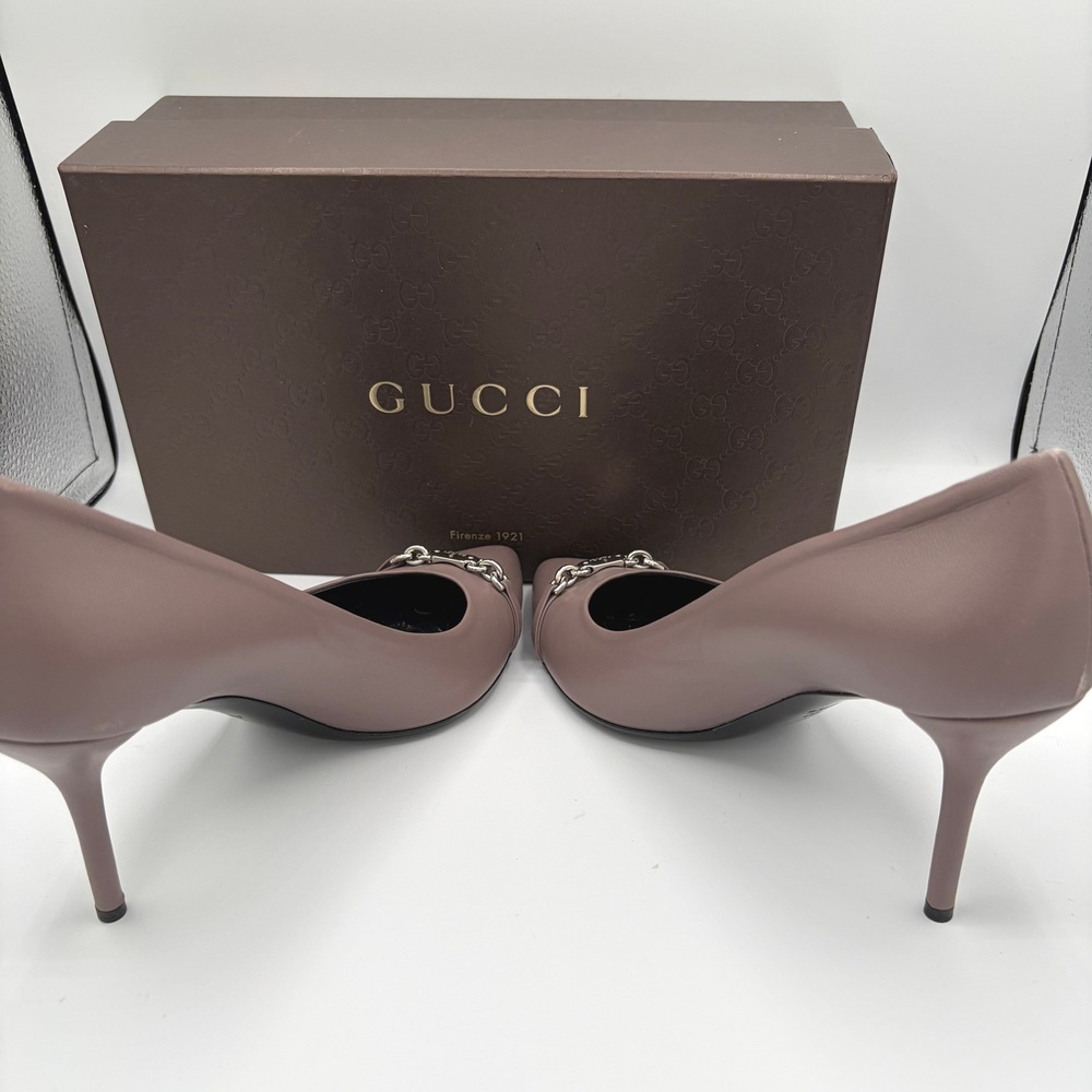 Gucci Leather Pointed Toe‎ Heels Horsebit AUTH COA Mauve Pink Women 40 9.5 - Picture 7 of 12